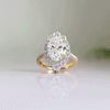 Floral Burst Oval Halo Ring, Solitaire Lab Grown Diamond Bridal Ring