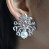 Regal Pearl Blossom Lab Created Rose Cut Diamond Earring
