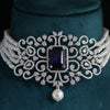 choker-style pearl and diamond necklace featuring a stunning deep blue gemstone centerpiece