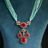 Lab Created Round Diamond Pendant Studded With Ruby In 18k Yellow Gold