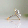 Floral Burst Oval Halo Ring, Solitaire Lab Grown Diamond Bridal Ring