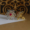 Lab Created Round Cut Floral Diamond Earrings In 18k Yellow Gold