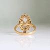Floral Burst Oval Halo Ring, Solitaire Lab Grown Diamond Bridal Ring