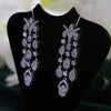 Round Brilliant Cut Lab Grown Diamond White Gold Long Dangle Earrings