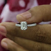 Colorless Emerald Cut Lab Grown Engagement Ring With Hidden Halo