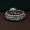 Round and Baguette Cut Lab Grown Diamond Ring Hidden Halo Engagement Ring
