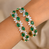 Russion Emerald & Marquise Diamond Open Cuff Bangle in 18K Yellow Gold | Luxury Statement Bangle