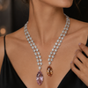Lab Grown Diamond Open collar Necklace with Ametirne Stone