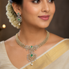 South Indian Lab Grown Diamond & Emerald Bridal Necklace Set in 18K Gold