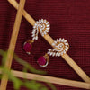 Designer Diamond Leaf Pattern Earrings with Red Gemstone