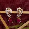 Designer Diamond Leaf Pattern Earrings with Red Gemstone
