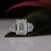 Emerald Cut Three Stone Lab Grown Diamond Ring –18K White Gold Engagement Ring