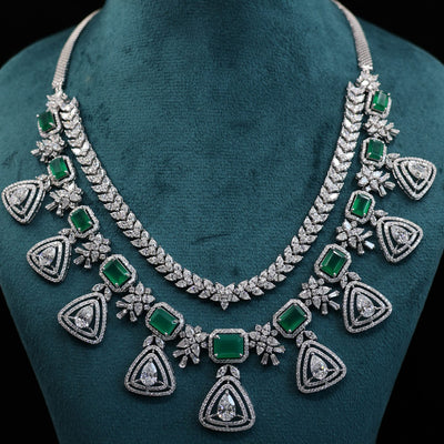 Emerald Two Layers Lab Diamond Necklace