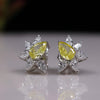 Luxury Yellow & White Pear Lab Grown Diamond Stud Earrings In 14K White Gold