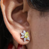 Luxury Yellow & White Pear Lab Grown Diamond Stud Earrings In 14K White Gold