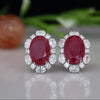 Oval Ruby Lab Grown Diamond Halo Stud Earrings in 14k White Gold