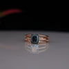 Men’s Blue Cushion  Cut 14K Rose Gold Split Band Ring
