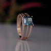 Men’s Blue Cushion  Cut 14K Rose Gold Split Band Ring