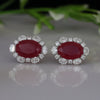 Oval Ruby Lab Grown Diamond Halo Stud Earrings in 14k White Gold