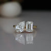 Pear & Emerald Cut Lab Grown Diamond Two Stone Engagement 18K Gold Ring