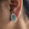 Russion Gemstone & Marquise Lab Diamond Halo Earrings – 18K Gold  Floral Earrings