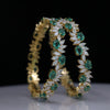 Russion Emerald & Marquise Diamond Open Cuff Bangle in 18K Yellow Gold | Luxury Statement Bangle
