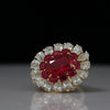 Luxury Ruby & Lab Grown Diamond Pear Halo Ring | Statement Ring in 14K Yellow Gold