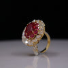Luxury Ruby & Lab Grown Diamond Pear Halo Ring | Statement Ring in 14K Yellow Gold