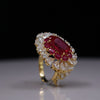 Luxury Ruby & Lab Grown Diamond Pear Halo Ring | Statement Ring in 14K Yellow Gold