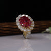 Luxury Ruby & Lab Grown Diamond Pear Halo Ring | Statement Ring in 14K Yellow Gold