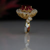 Luxury Ruby & Lab Grown Diamond Pear Halo Ring | Statement Ring in 14K Yellow Gold