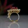Luxury Ruby & Lab Grown Diamond Pear Halo Ring | Statement Ring in 14K Yellow Gold