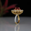 Luxury Ruby & Lab Grown Diamond Pear Halo Ring | Statement Ring in 14K Yellow Gold
