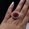 Luxury Ruby & Lab Grown Diamond Pear Halo Ring | Statement Ring in 14K Yellow Gold