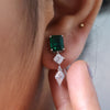 Emerald Cut Gemstone Lab Grown Diamond Drop Earrings in 14K White Gold | Elegant Dangle Earrings