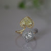 Heart Shape Yellow & White Lab Grown Diamond Ring | Double Halo 14K Gold Ring