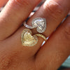 Heart Shape Yellow & White Lab Grown Diamond Ring | Double Halo 14K Gold Ring