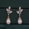 Pearl Drop , Marquise & Round Lab Grown Diamond 14K Gold Elegant Bridal Earrings