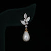 Pearl Drop , Marquise & Round Lab Grown Diamond 14K Gold Elegant Bridal Earrings