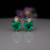 Heart Cut Colombian Emerald & Lab Diamond Stud Earrings in 18K Gold | Luxury Statement Jewelry