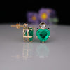 Heart Cut Colombian Emerald & Lab Diamond Stud Earrings in 18K Gold | Luxury Statement Jewelry