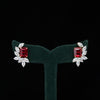 Red Emerald-Cut Center Lab-Grown Diamond Earrings with Marquise Side Stones