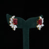 Red Emerald-Cut Center Lab-Grown Diamond Earrings with Marquise Side Stones