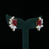 Red Emerald-Cut Center Lab-Grown Diamond Earrings with Marquise Side Stones