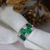 Emerald Cut Green Stone & Lab Grown Diamond Ring | White Gold Luxury Statement Band