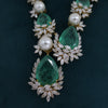 Designer Emerald & Pearl Necklace with Lab Grown Diamond Clusters | Fine Jewelry