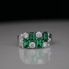 Emerald Cut Green Stone & Lab Grown Diamond Ring | White Gold Luxury Statement Band