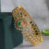 Luxury Gold Open Bangle  with Green Stone & Lab Grown Diamond Design | Elegant Bridal Jewelry Gift for Women