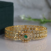 Luxury Gold Open Bangle  with Green Stone & Lab Grown Diamond Design | Elegant Bridal Jewelry Gift for Women