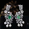 Emerald Lab Grown Diamond Pearl Drop Earrings in 14KWhite Gold | Luxury Designer  Earrings